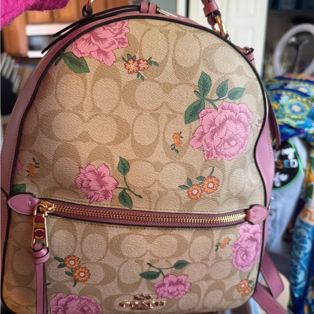 Coach Beige and Pink Floral Backpack